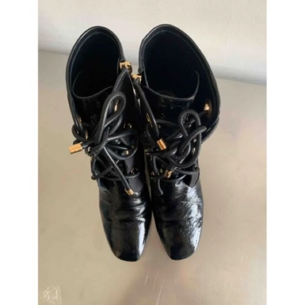 Dior Black Canvas and Crinkled Leather Sculpted Block Heel Ankle Boots Size 38.5 - Picture 10 of 10